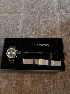 Hamilton Green Dial Chronograph with Silver Mesh Strap and Pen